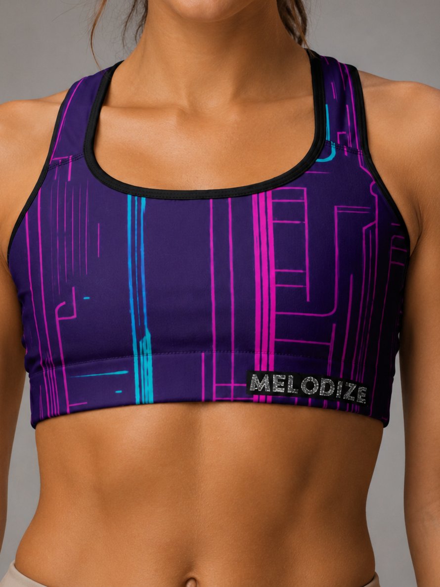 Neon circuit print sports bra